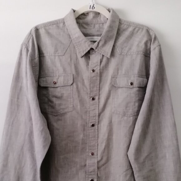 PD & C Mens Gray Collared Long Sleeve Pocket Button Up Shirt Plus Size XXL - Picture 2 of 8
